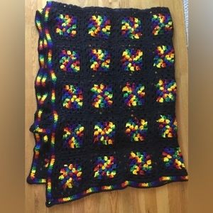 Vintage Granny crotchet quilt crocheted handmade afghan black multicolor 66X 60